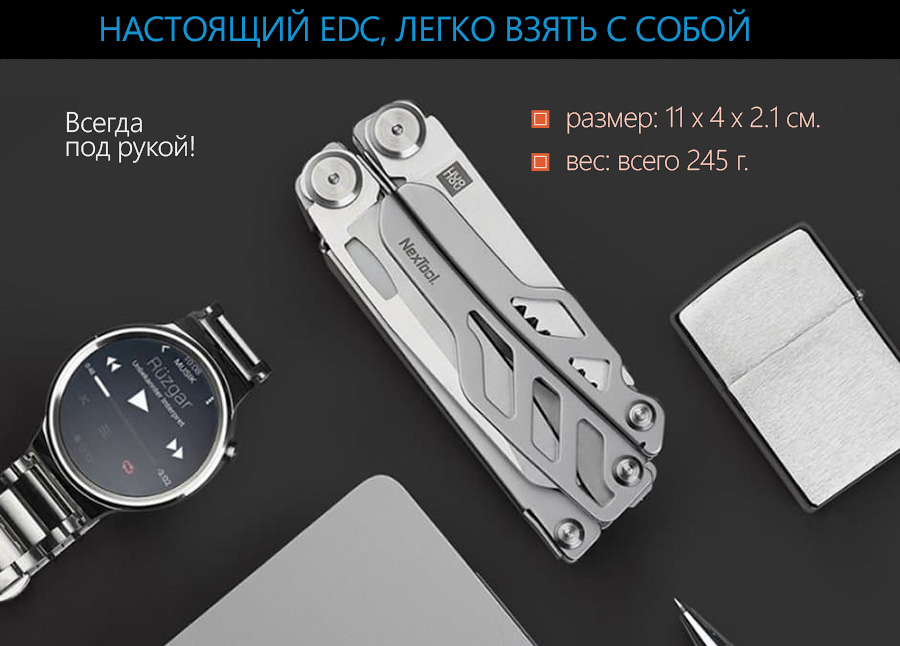 Мультитул xiaomi huo hou nextool 111 мм 15 функций серебристый